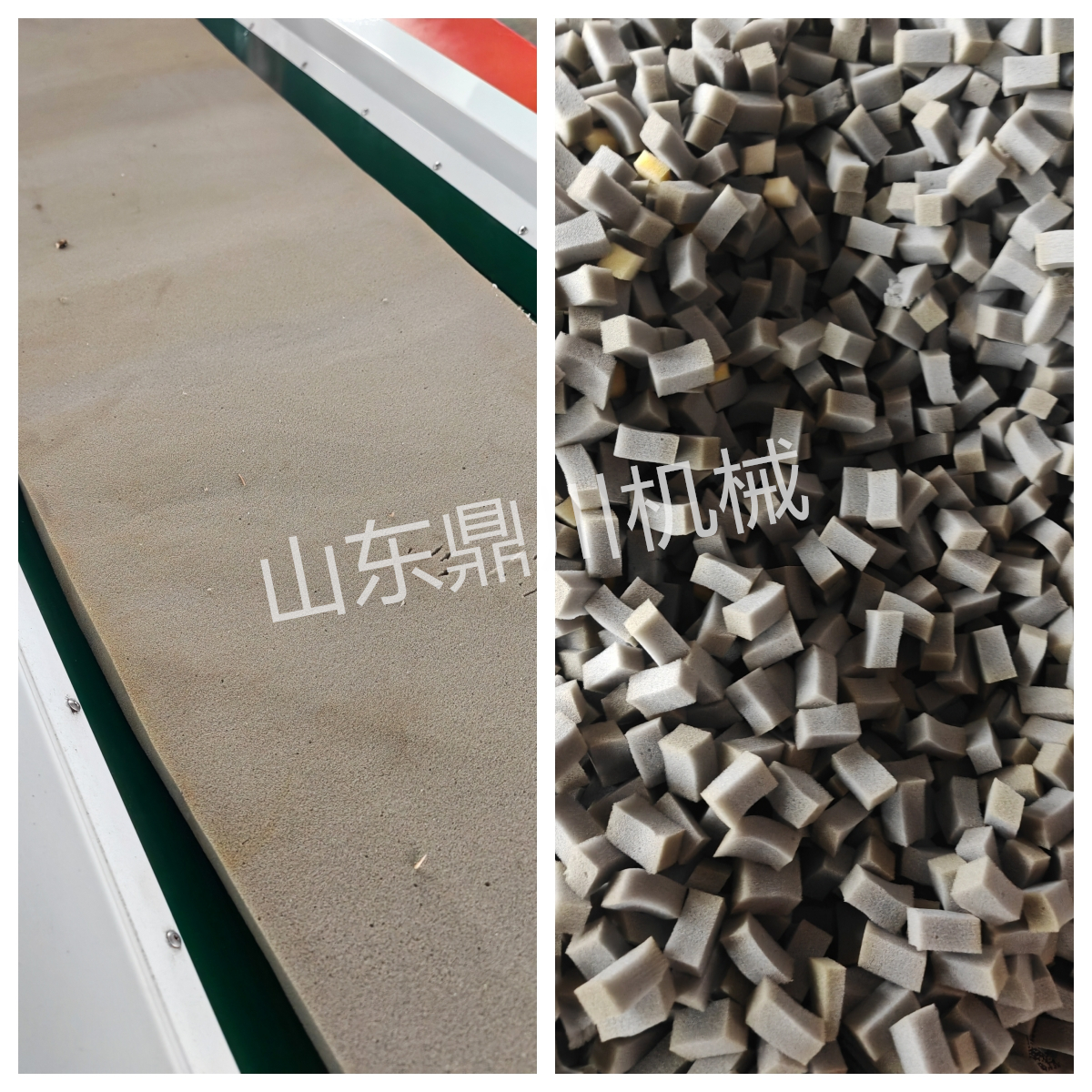 灰色高弹海绵片切粒效果